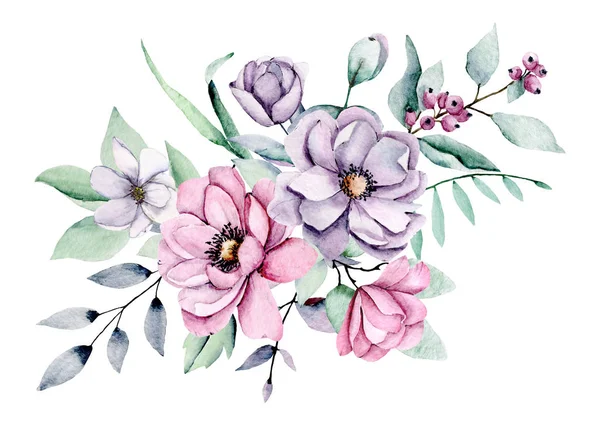 Beautiful Watercolor Flowers Botanic Composition Wedding Greeting Card — ストック写真