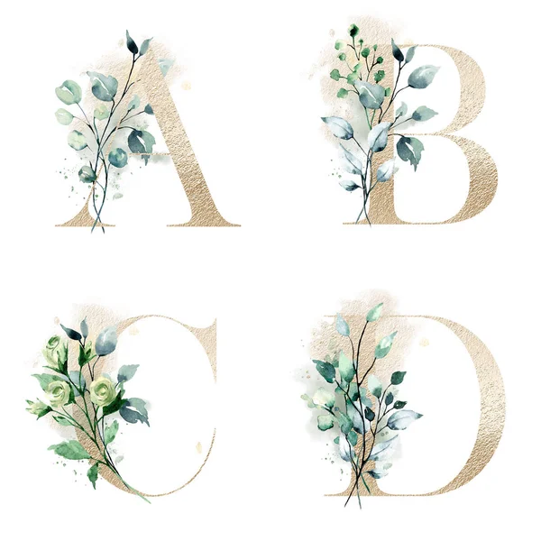 Floral Alphabet Letters Creative Watercolor Art Painting — 스톡 사진