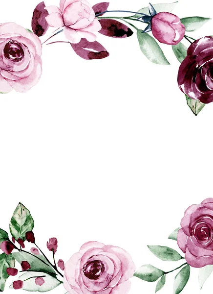 Квіткова Рамка Прикордонного Дизайну Акварельним Розписом Квітів Листя — стокове фото
