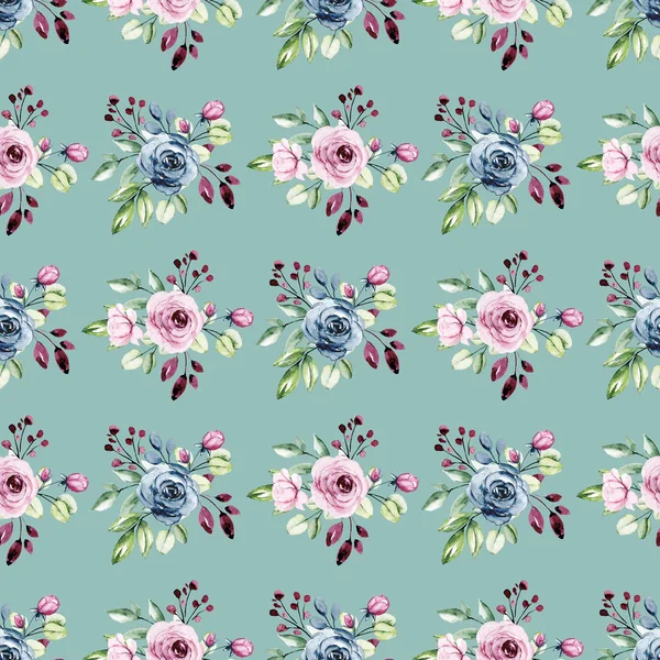 Mooie Kleurrijke Rozen Naadloze Aquarel Patroon Met Bloemen — Stockfoto