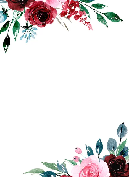 Kwiaty Akwarelowe Kwiatowa Ramka Kartkę Okolicznościową Zaproszenie Inne Wzory Druku — Zdjęcie stockowe