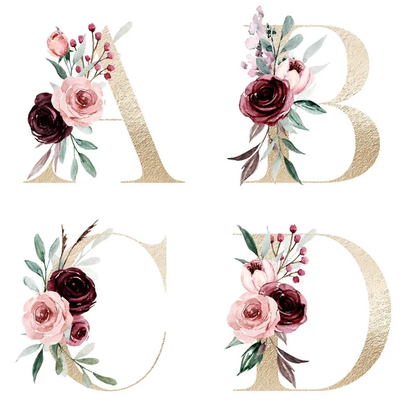 Alfabeto Floral Letras Pintura Artística Acuarela Creativa — Foto de Stock