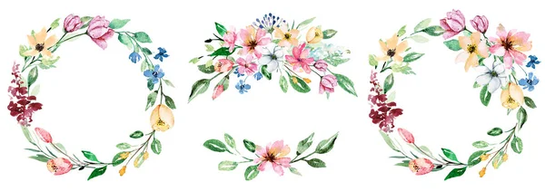 Conceito Decoração Com Flores Grinaldas Aquarela Arte Clipe Floral — Fotografia de Stock