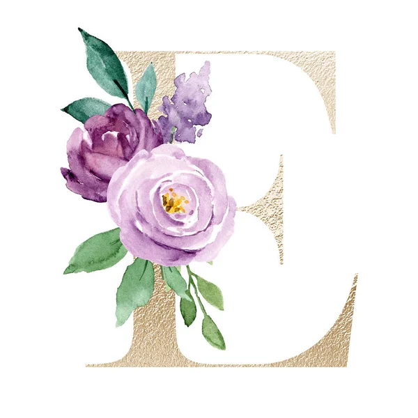Aquarel Schilderkunst Letter Met Bloemen Bladeren Bloemenalfabet — Stockfoto