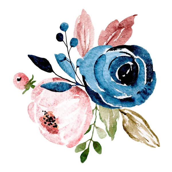 Aquarel Bloemen Met Bladeren Hand Schilderen Bloemen Concept — Stockfoto