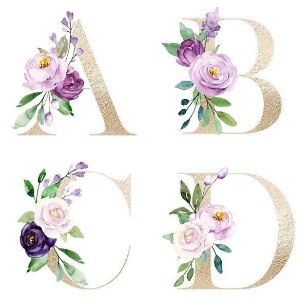 Hermosas Letras Con Flores Hojas Acuarela Pintura —  Fotos de Stock