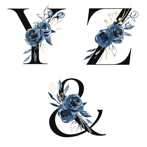 Květinová Abeceda Písmena Znakem Ampersand Kreativní Akvarel — Stock fotografie