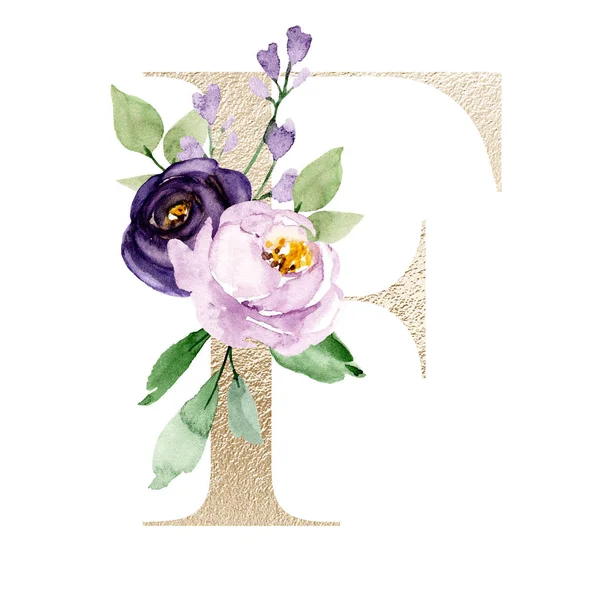 Aquarel Kunst Schilderen Letter Met Bloemen Bladeren Bloemen Alfabet — Stockfoto