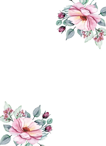 Akvarell Blommor Blommig Ram För Gratulationskort Inbjudan Och Annan Utskrift — Stockfoto