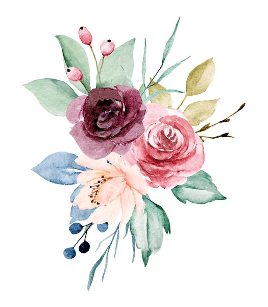 Beautiful Watercolor Flowers Botanic Composition Wedding Greeting Card — 스톡 사진