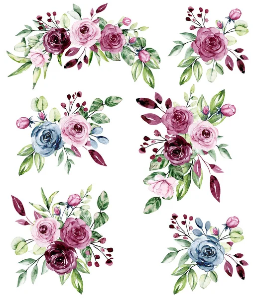 Floral Collection Watercolor Flowers Set Colorful Bouquets — 스톡 사진