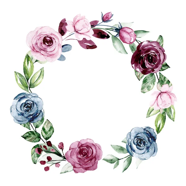 Wreath Watercolor Flowers Floral Set Greeting Card Invitation Other Printing — 스톡 사진