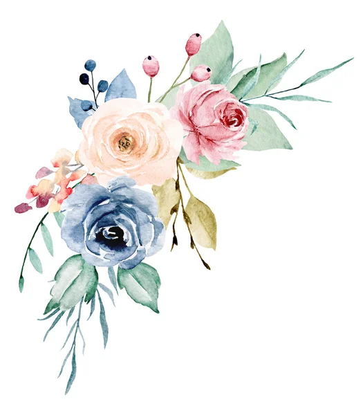 Mooie Waterkleur Rand Frame Concept Met Bloemen Met Hand Geschilderd — Stockfoto