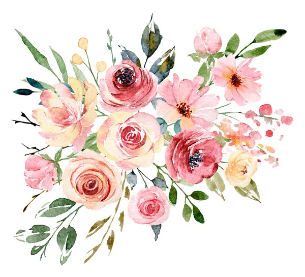 Watercolor Flowers Floral Bouquet Greeting Card Invitation Other Printing Design — 스톡 사진