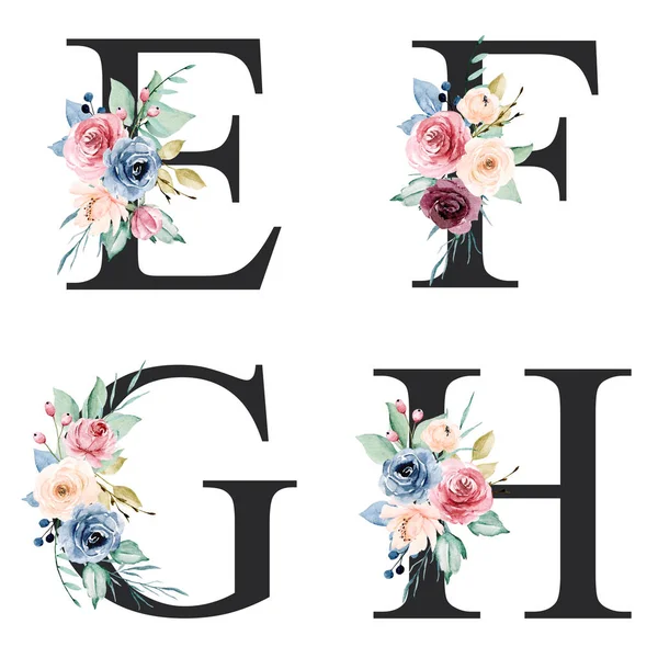Alfabeto Floral Letras Con Flores Acuarela Diseño Arte Creativo Iniciales — Foto de Stock