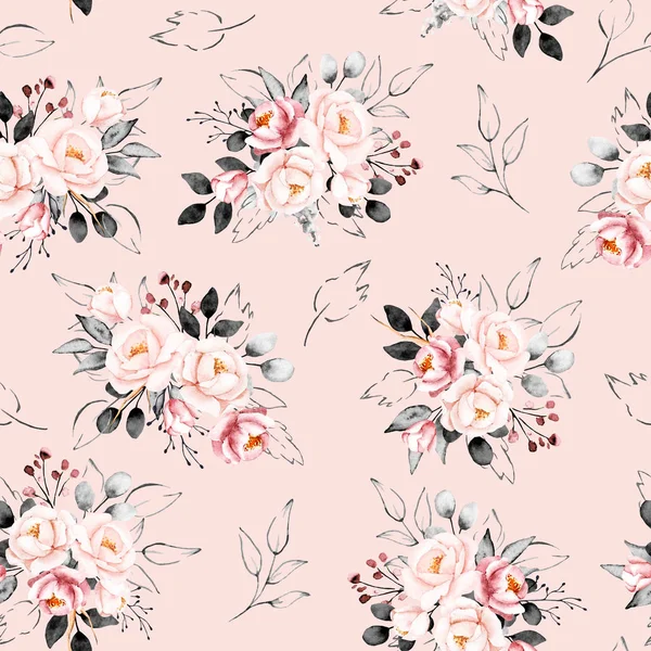 Çiçek konsepti, suluboya resimli kusursuz desen, arka planı tekrarla