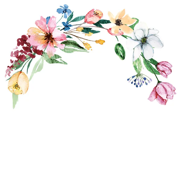 Beautiful Watercolor Border Frame Concept Flowers Hand Painted — Stock Photo, Image