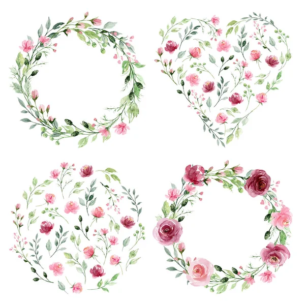 Concetto Arredamento Con Corone Fiori Acquerello Clip Art Floreale — Foto Stock