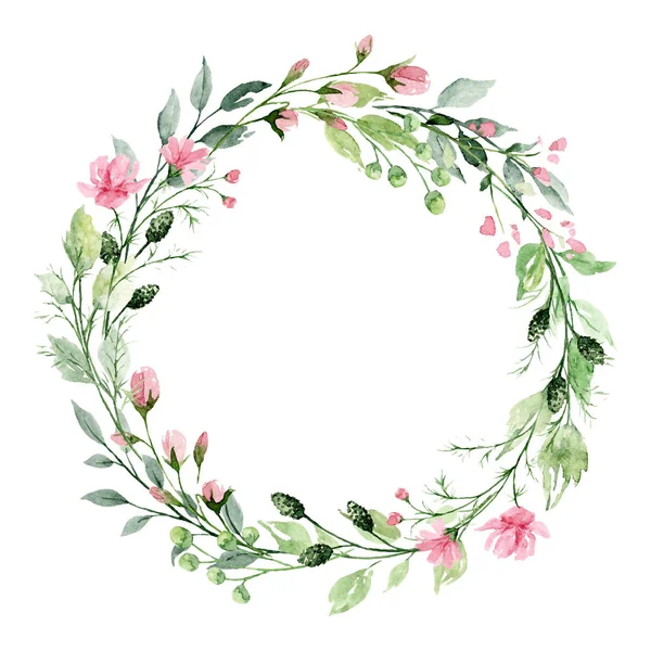 Wreath Watercolor Flowers Floral Set Greeting Card Invitation Other Printing — Stock Photo, Image