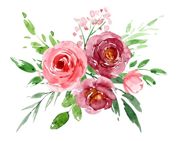 Beautiful Watercolor Flowers Botanic Composition Wedding Greeting Card — 스톡 사진