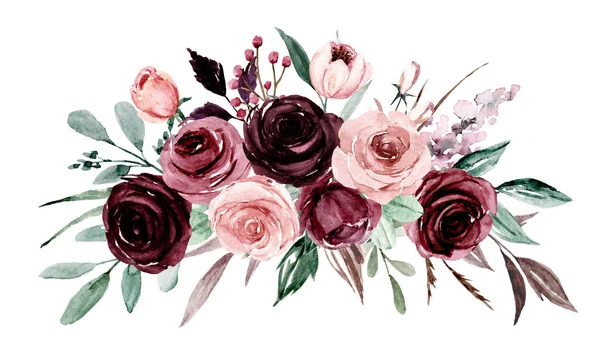 Watercolor Flowers Leaves Hand Painting Floral Concept — 스톡 사진