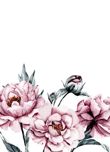 Akvarel Květinový Rámeček Místem Pro Text Ručně Malované Izolováno Bílém — Stock fotografie