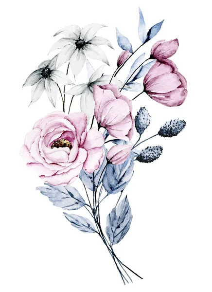Flowers Watercolor Floral Clip Art Botanic Composition Wedding Greeting Card — ストック写真