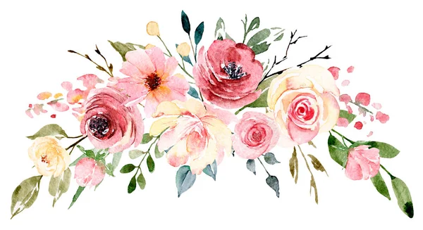 Watercolor Flowers Floral Bouquet Greeting Card Invitation Other Printing Design — 스톡 사진