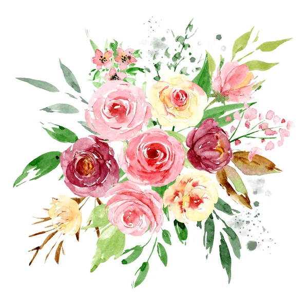 Watercolor Flowers Leaves Hand Painting Floral Concept — 스톡 사진