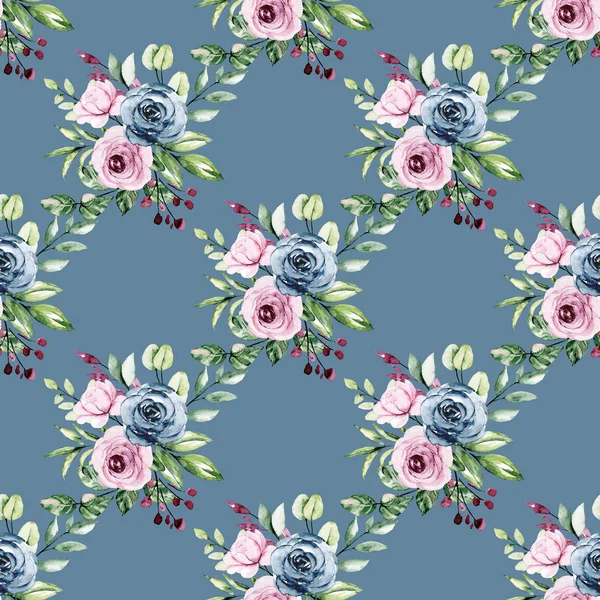 Güzel renkli güller, dikişsiz suluboya desenli çiçekler.