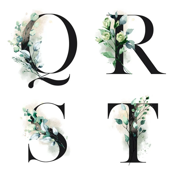 花体字母表 字母Q 创意水彩画 — 图库照片