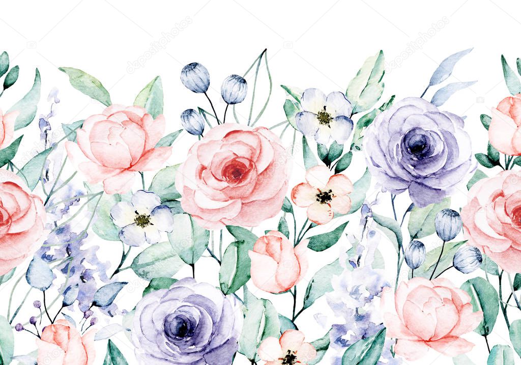 beautiful floral composition with watercolor painted flowers