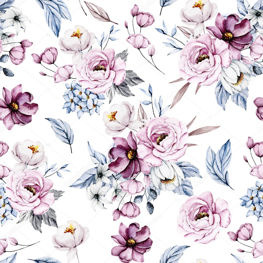 watercolor art drawing seamless pattern with floral elements