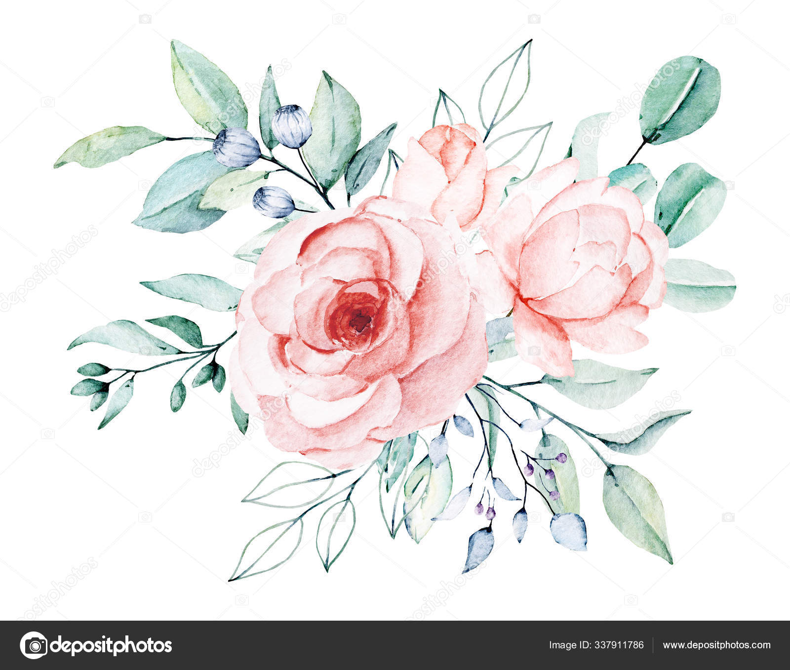 Watercolor Flowers Leaves Hand Painting Floral Concept Stock Photo by ...