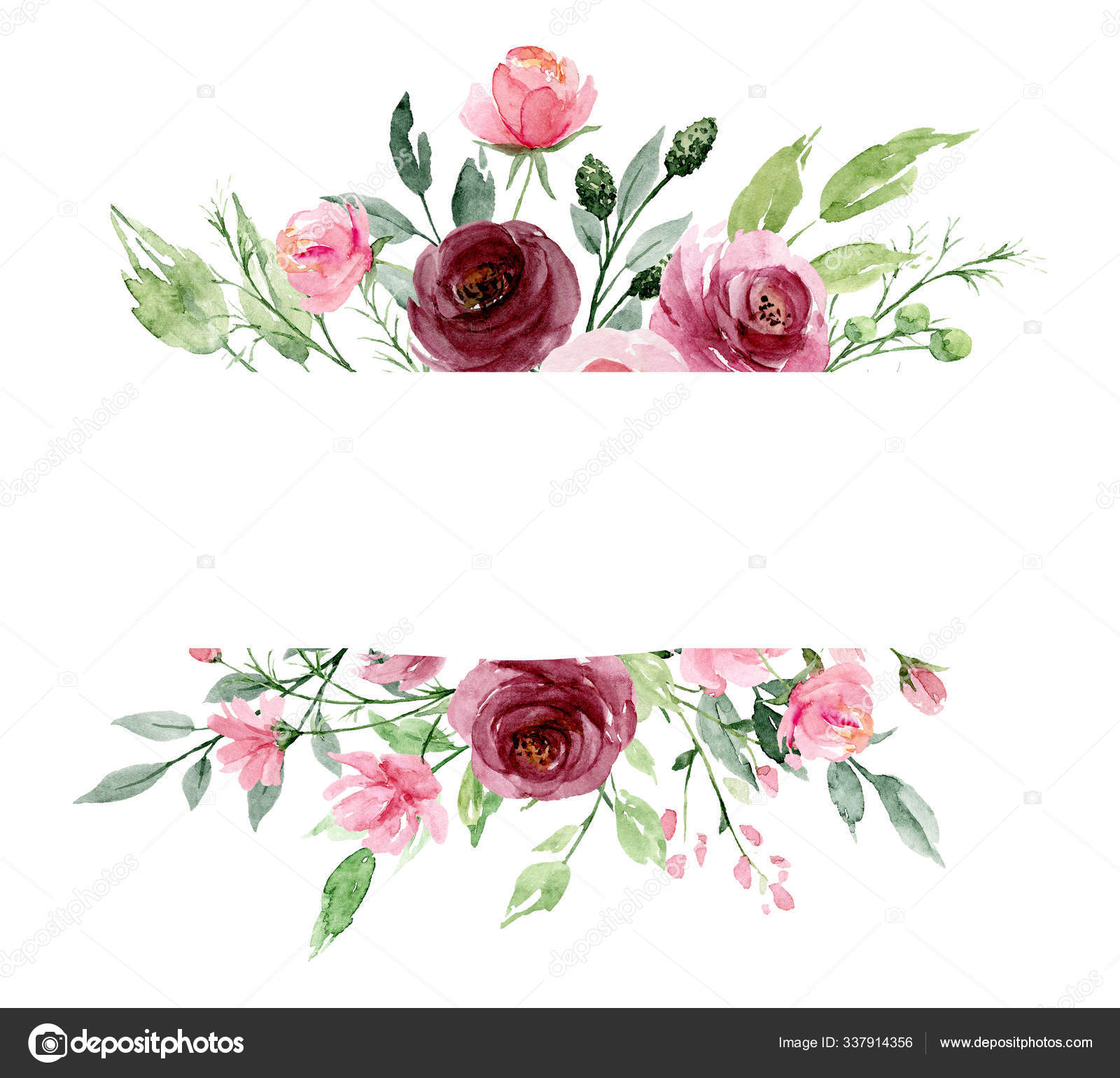 Floral Frame Border Flowers Watercolor Art Painting Greeting Card Template  Stock Illustration by ©MaslovaLarisa #337914356, image size:1600x1540