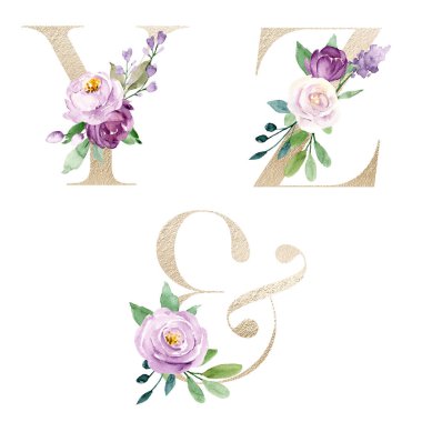 Çiçekler ve yapraklarla yazılmış güzel mektuplar, suluboya resimler.