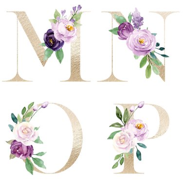 Çiçekler ve yapraklarla yazılmış güzel mektuplar, suluboya resimler.