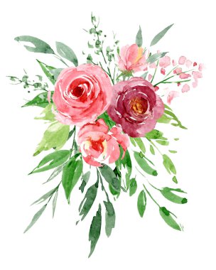 beautiful watercolor flowers, botanic composition for wedding or greeting card