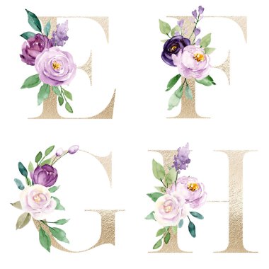 Çiçekler ve yapraklarla yazılmış güzel mektuplar, suluboya resimler.