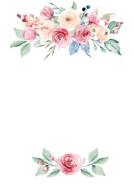 Çiçeksel çerçeve sınır tasarımı, suluboya boya çiçek ve yapraklar