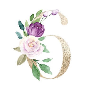 watercolor painting design with digit 6 on white background