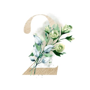 2 numara, suluboya çiçekler ve yapraklar, çiçek desenli, elle çizilmiş suluboya resim.