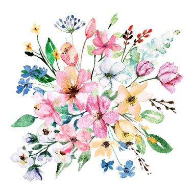 beautiful watercolor flowers, botanic composition for wedding or greeting card