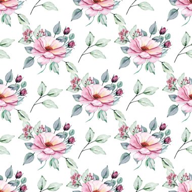 Kusursuz bir arka plan, suluboya çiçekli çiçek deseni. Kumaş duvar kağıdı desenini tekrarla