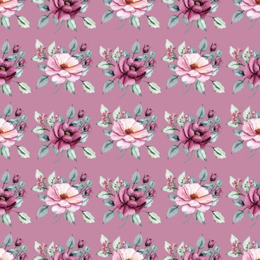 Kusursuz bir arka plan, suluboya çiçekli çiçek deseni. Kumaş duvar kağıdı desenini tekrarla
