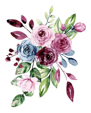 beautiful watercolor flowers, botanic composition for wedding or greeting card