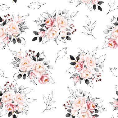 Çiçek konsepti, suluboya resimli kusursuz desen, arka planı tekrarla