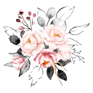 beautiful watercolor flowers, botanic composition for wedding or greeting card