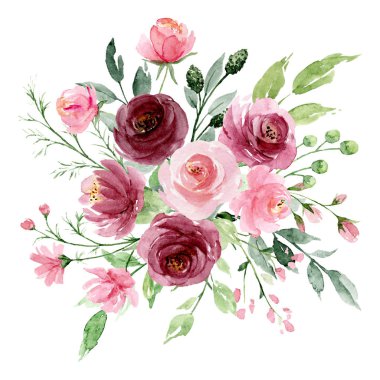 beautiful watercolor flowers, botanic composition for wedding or greeting card