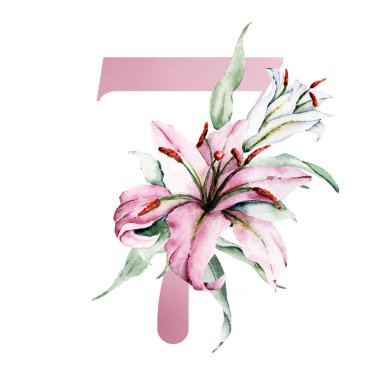 Çiçek ve yapraklı 7 numaralı yaratıcı resim, el çizimi suluboya